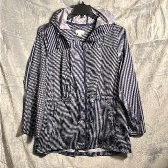 Susan Graver jacket plus size 1X windbreaker Blue White polka dot‎ lightweight - Picture 1 of 15